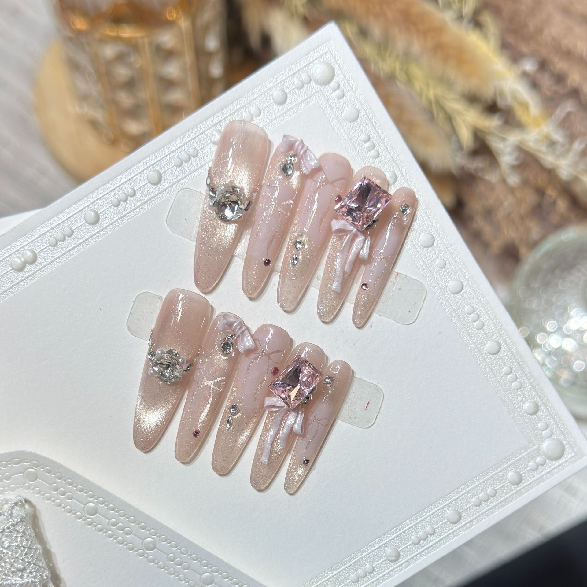 Nail Art Full Cat Eye - 10 szt. Ręcznie Robione Długie Paznokcie