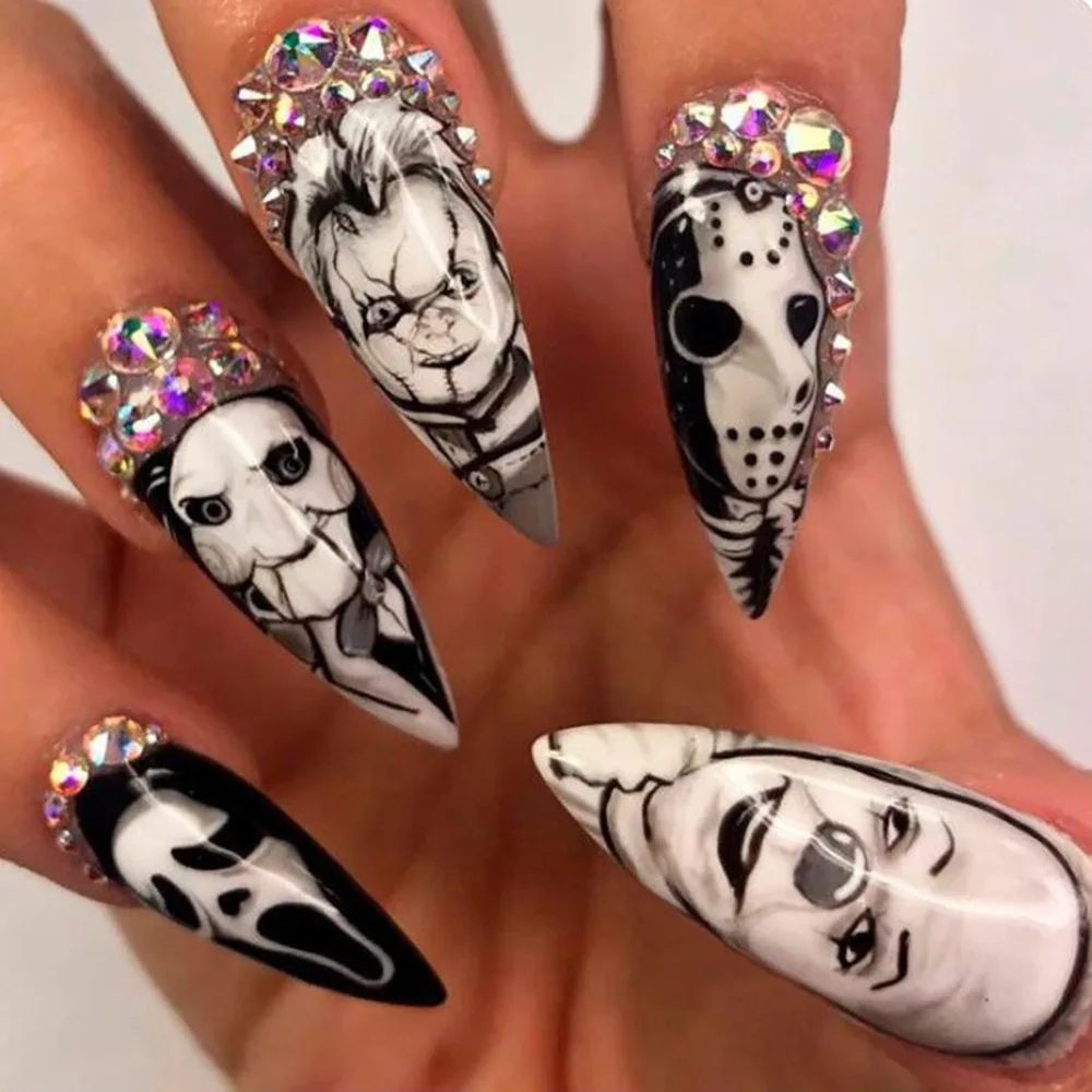 Nail Art Vampire - 24Pcs Błyszczące Długie Migdałowe Halloween Naciśnij