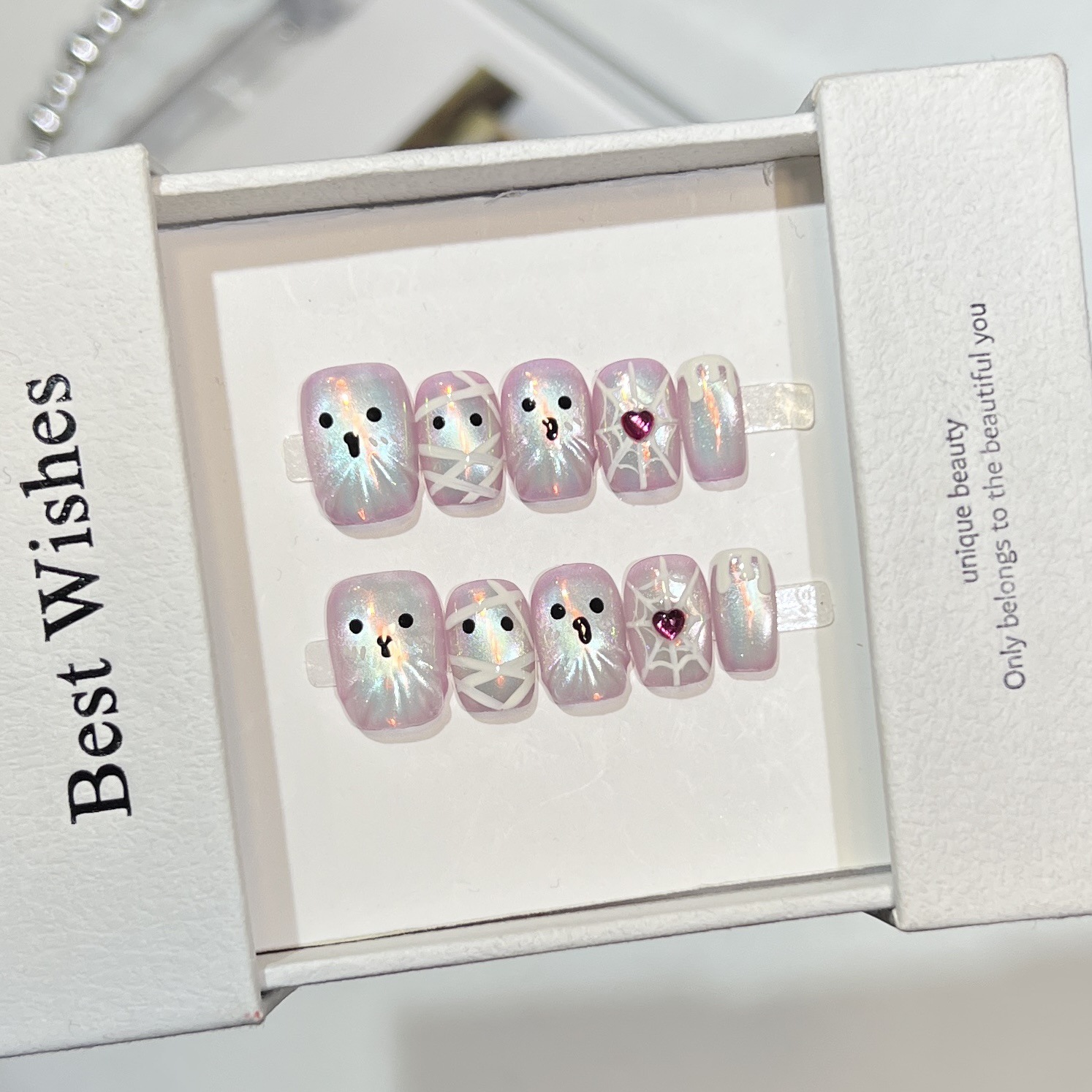 Nail Art Full Cat Eye - 10 szt. Ręcznie Robione Krótkie Paznokcie