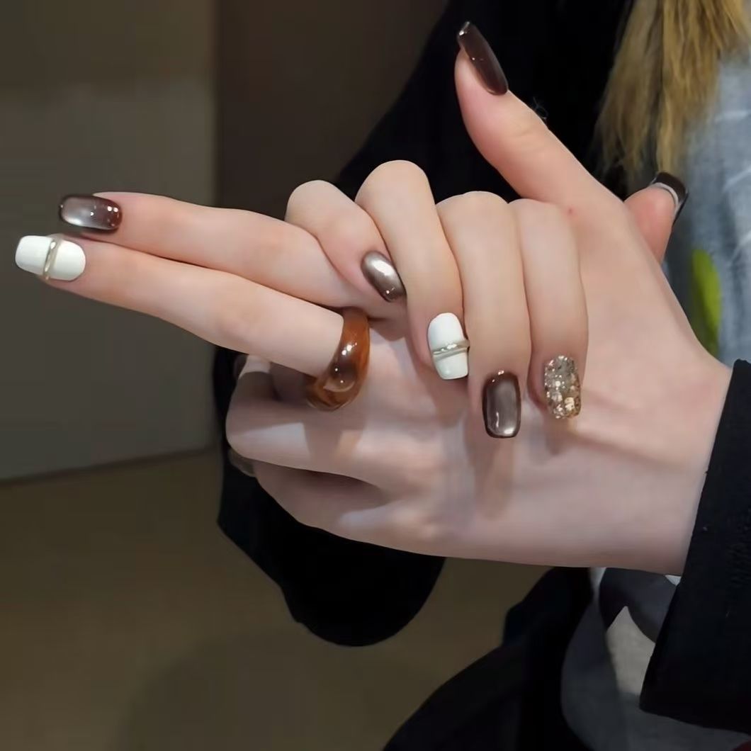 10 szt. Ręcznie robione tipsy  – Nail Art Full Cat Eye recenzja i cena