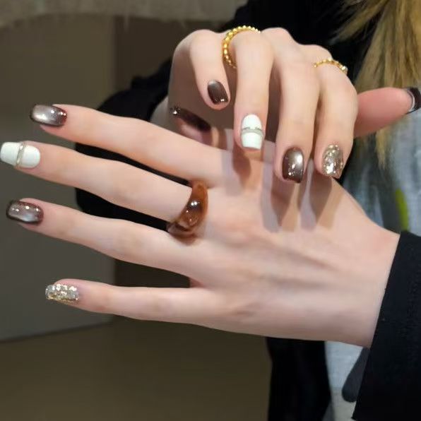 10 szt. Ręcznie robione tipsy  – Nail Art Full Cat Eye recenzja i cena