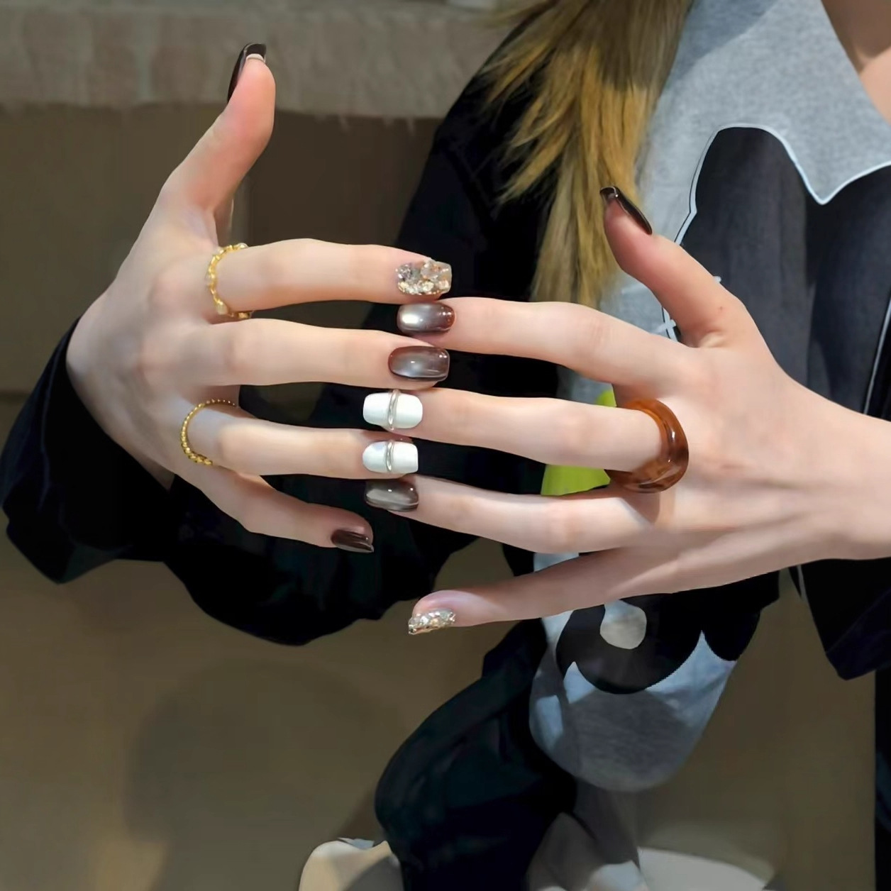 10 szt. Ręcznie robione tipsy  – Nail Art Full Cat Eye recenzja i cena